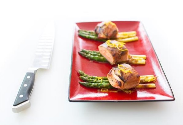 Prosciutto & Apple Crusted Salmon with Whittled Asparagus