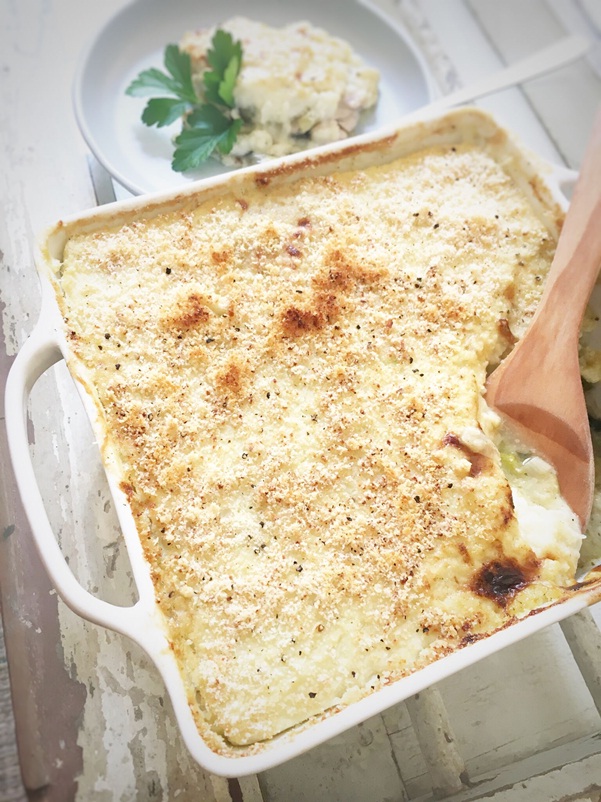 Chicken and Leek Pie with Cauliflower and Crust